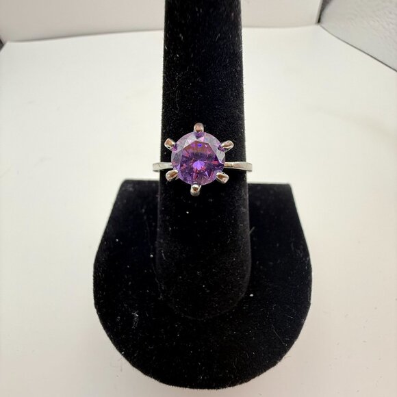 VTG Purple Round Cut Fashion Ring Silver Tone Statement Jewelry - Picture 3 of 11